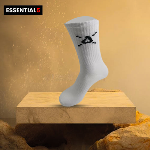 Essential5 Organic Bamboo Cotton Socks white Single Logo Design